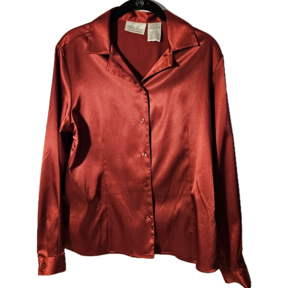 Kathy Ireland Women's Shiny Long Sleeve  RED Shirt Size Medium Satiny